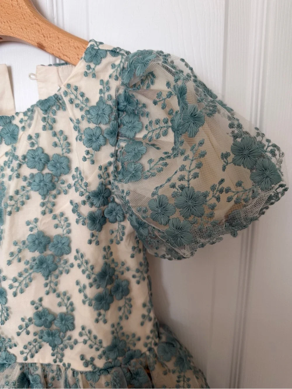 Janie and Jack Special Occasion Girl Light Teal Floral Dress - 3Y
